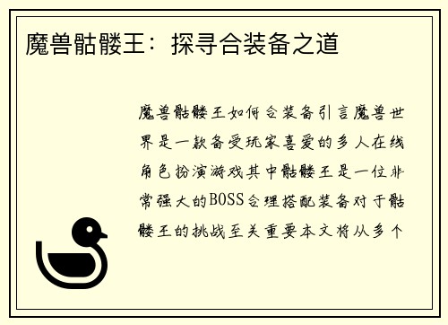 魔兽骷髅王：探寻合装备之道